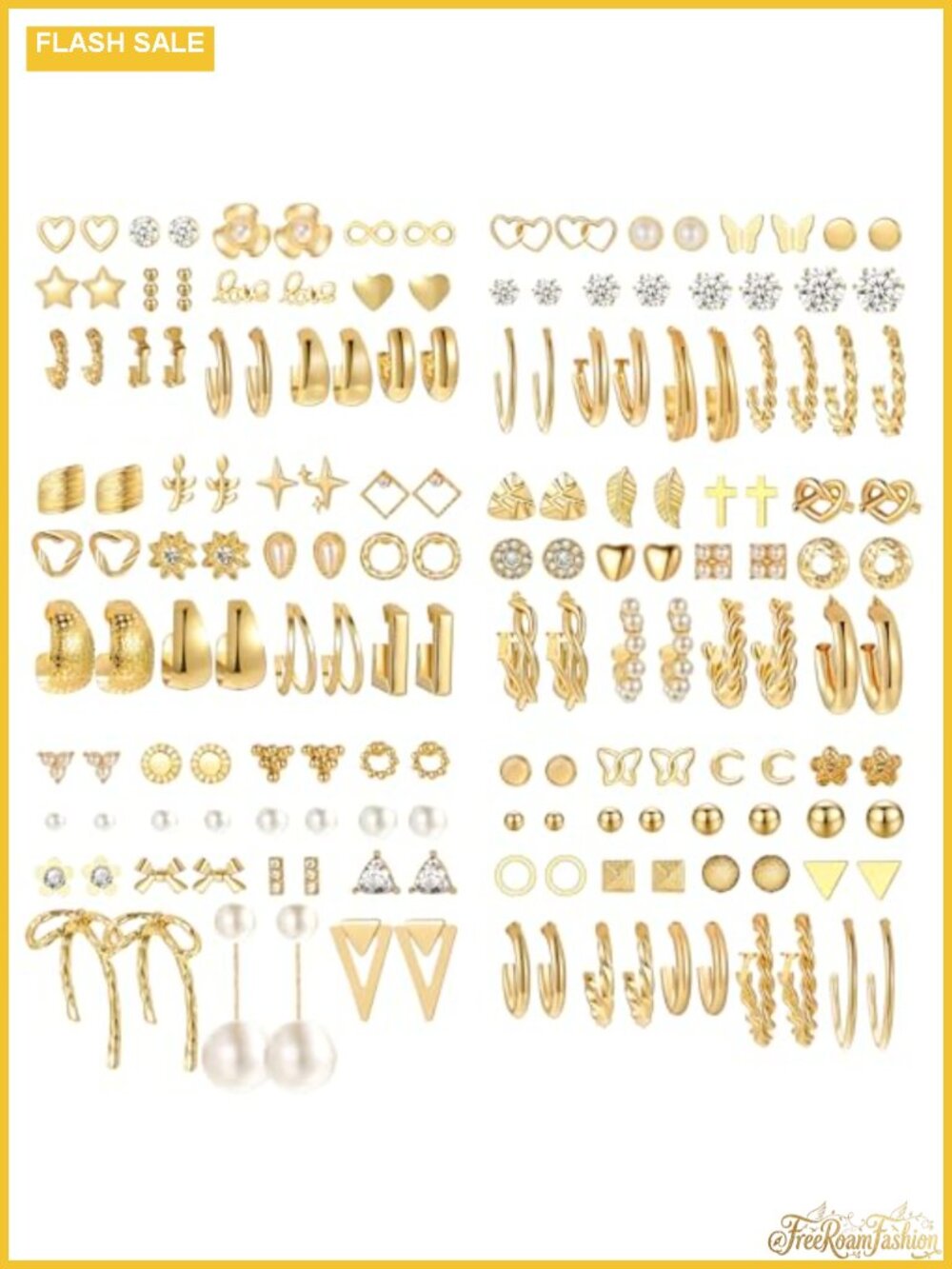 82 Pairs Gold Earrings Set Hypoallergenic Studs Hoops Cartilage Piercing